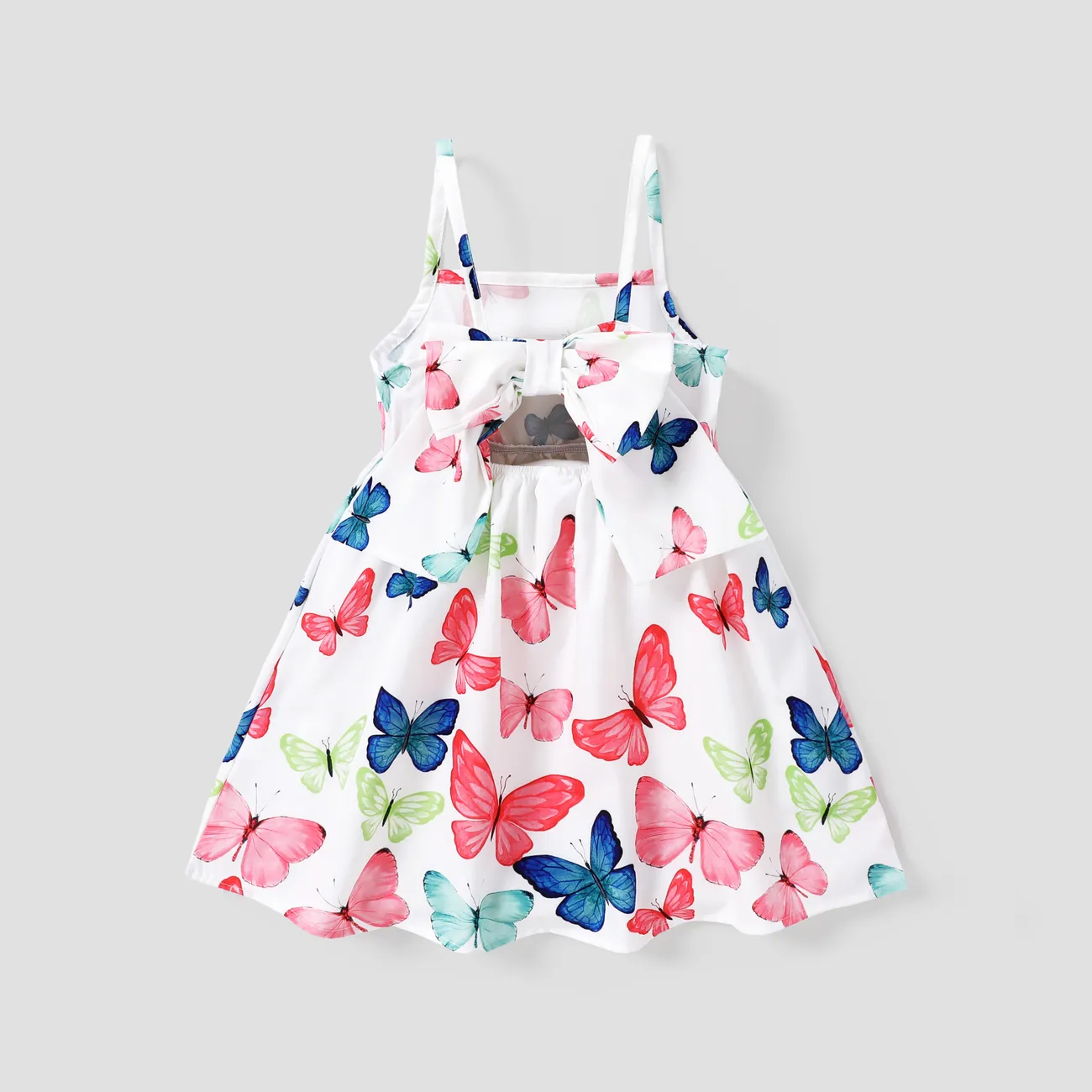 Toddler Girl Sweet Butterfly Print Bowknot Design Dress White big image 1