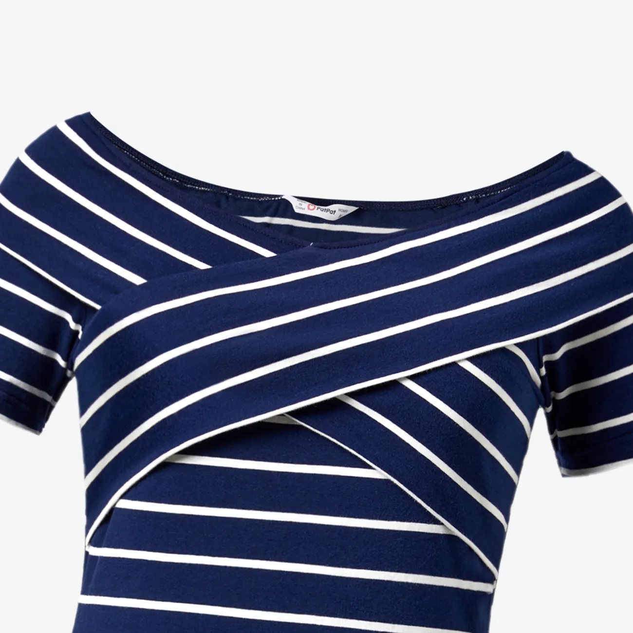 Family Matching Stripe T-shirt and Stripe Cotton Crisscross Bodycon Knitted Off-Shoulder Dress Sets royalblue big image 1