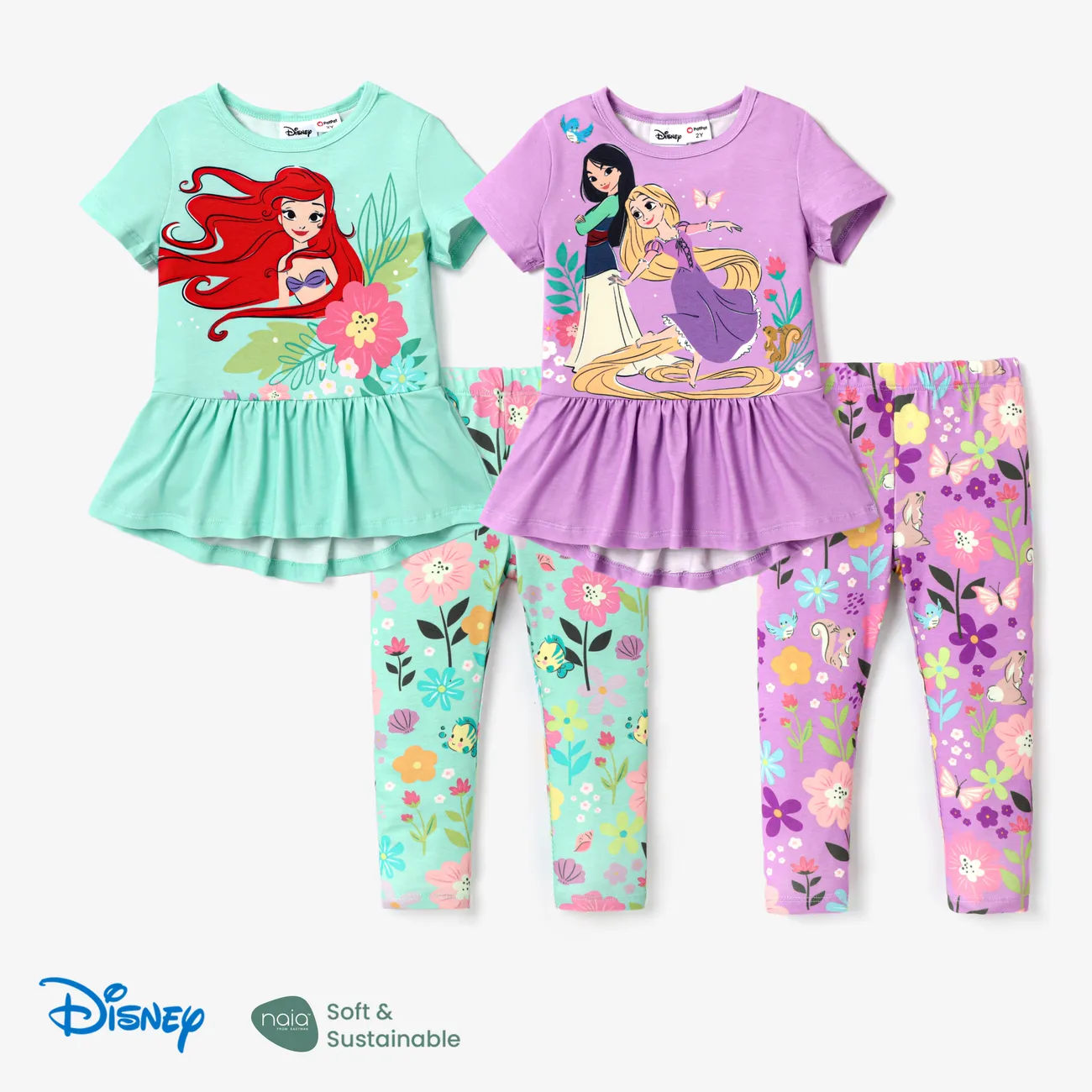 Disney Princess 2 Stück Kleinkinder Mädchen Rüschenrand Kindlich T-Shirt-Sets lila big image 1