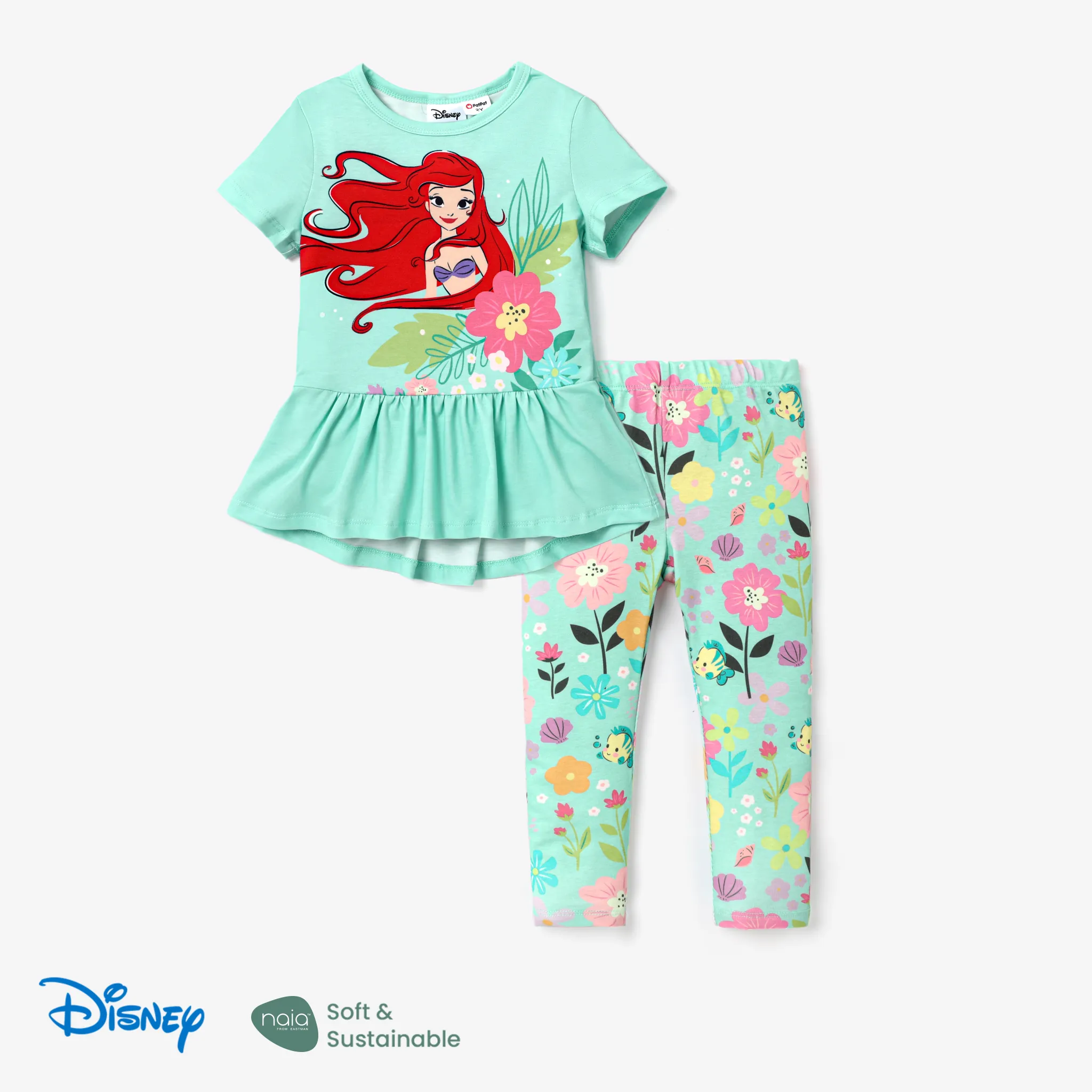 Disney Princess Toddler Girl 2pcs Naiaâ¢ Character Print Peplum Long-sleeve Tee And Floral Pants Set