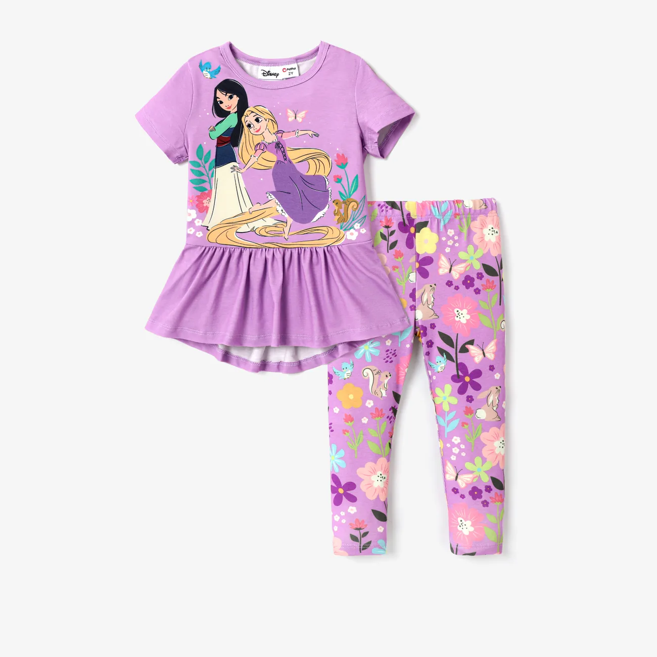 Disney Princess Toddler Girl 2pcs Naia™ Character Print Peplum Long-sleeve Tee and Floral Pants Set Purple big image 1