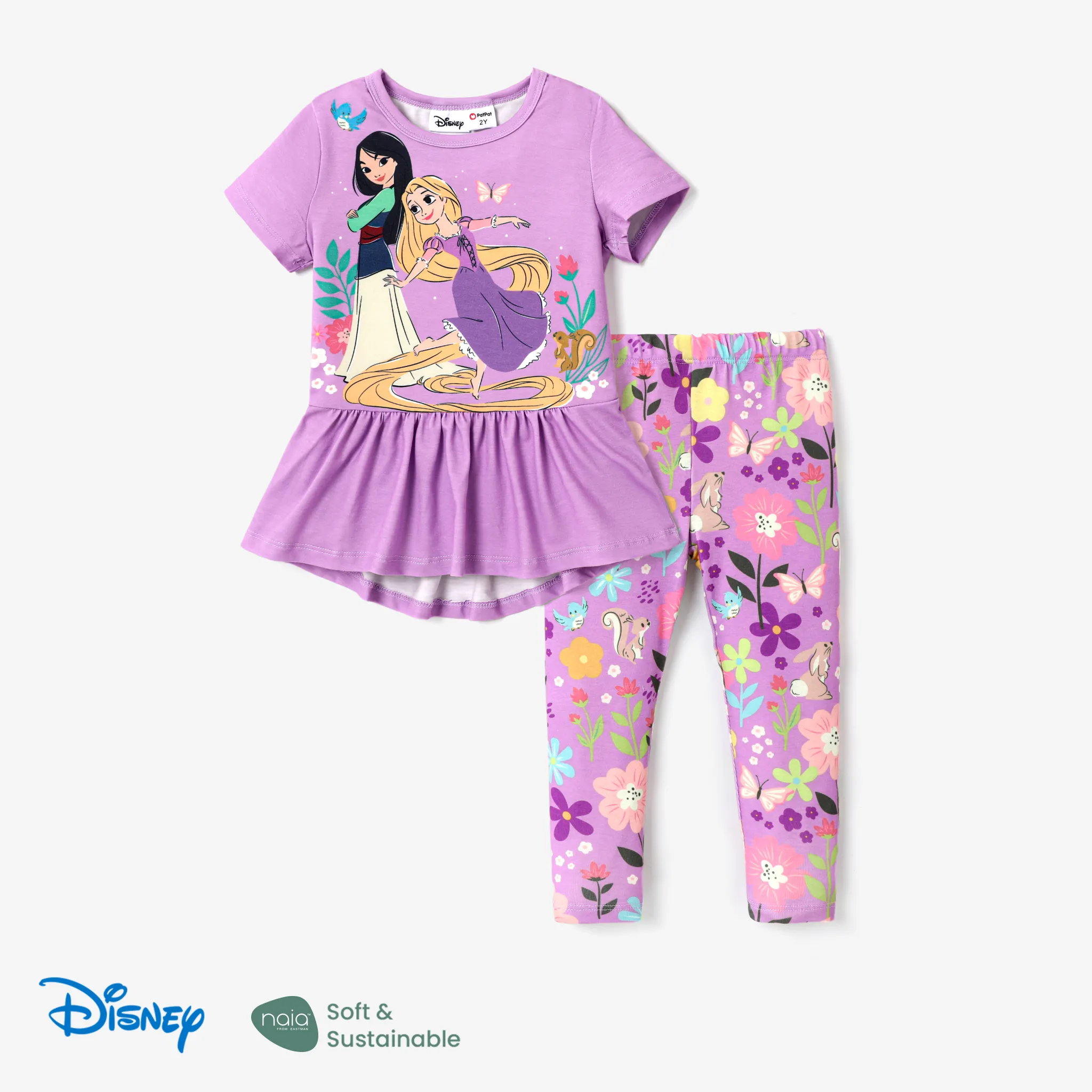 Disney Princess Toddler Girl 2pcs Naiaâ¢ Character Print Peplum Long-sleeve Tee And Floral Pants Set
