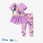 Disney Princess 2 pièces Enfant en bas âge Fille Bord à volants Enfantin ensembles de t-shirts Violet