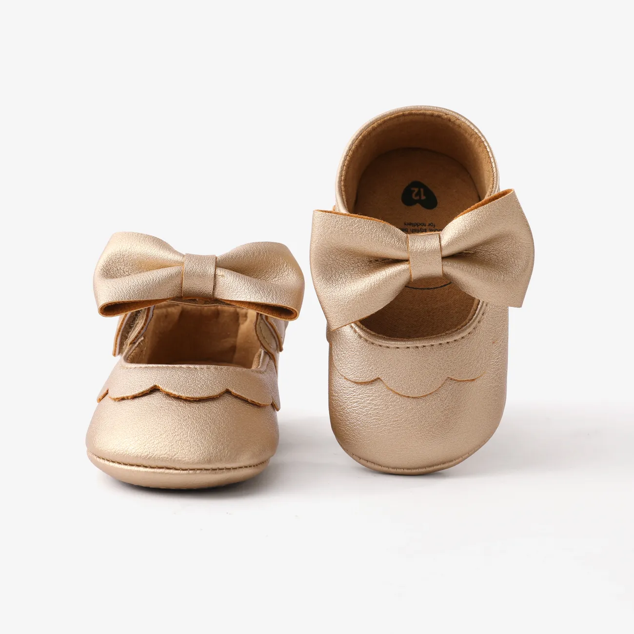 Baby Girl Sweet Hyper-Tactile 3D Bow-tie Solid Prewalker Shoes Gold big image 1