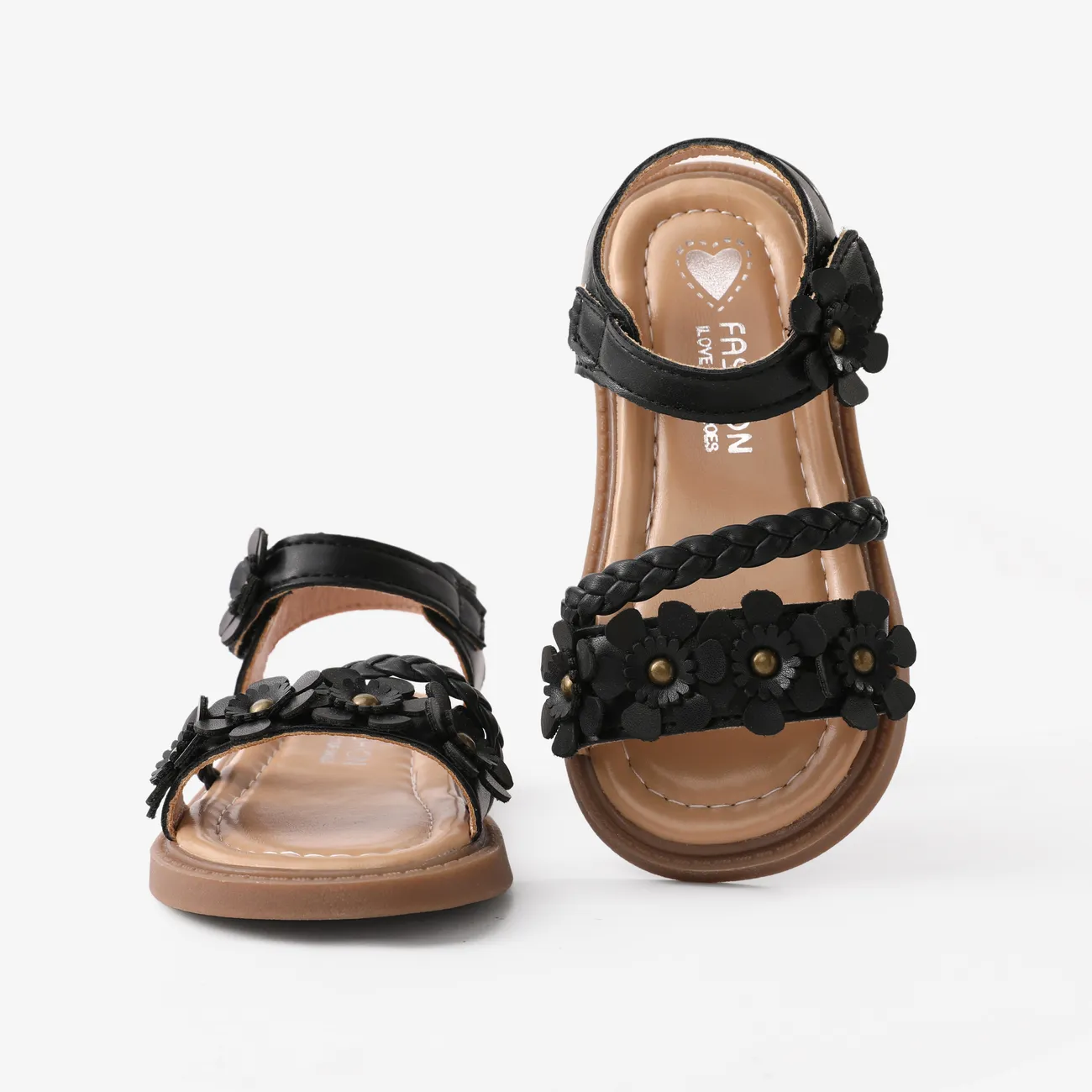 Toddler/Kids Girls Hyper-Tactile 3D Flower Sandals Black big image 1