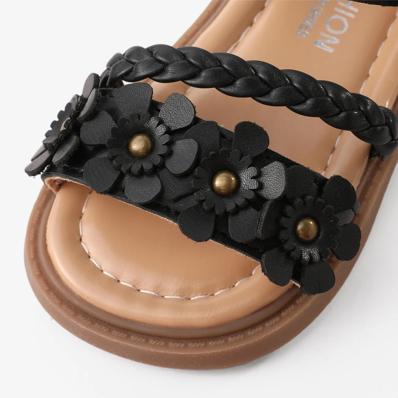 Toddler/Kids Girls Hyper-Tactile 3D Flower Sandals Black big image 1