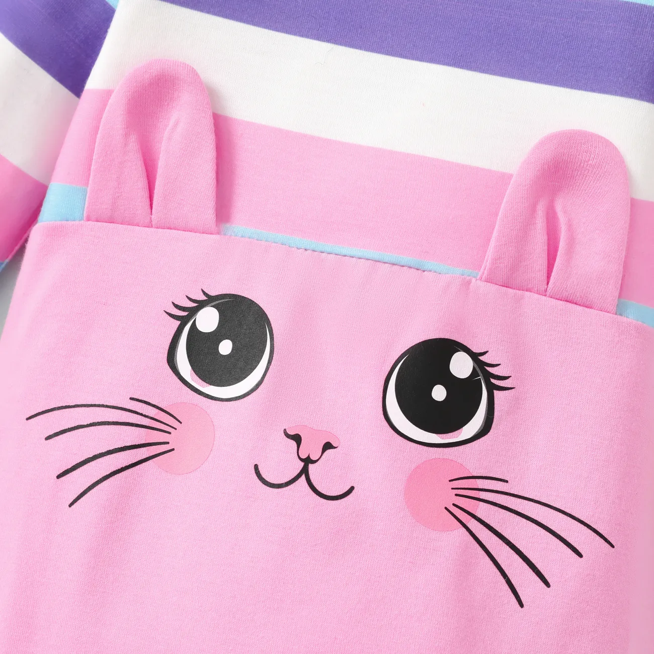 Bebé Menina Costuras de tecido Gato Infantil Manga comprida Macacão Rosa big image 1