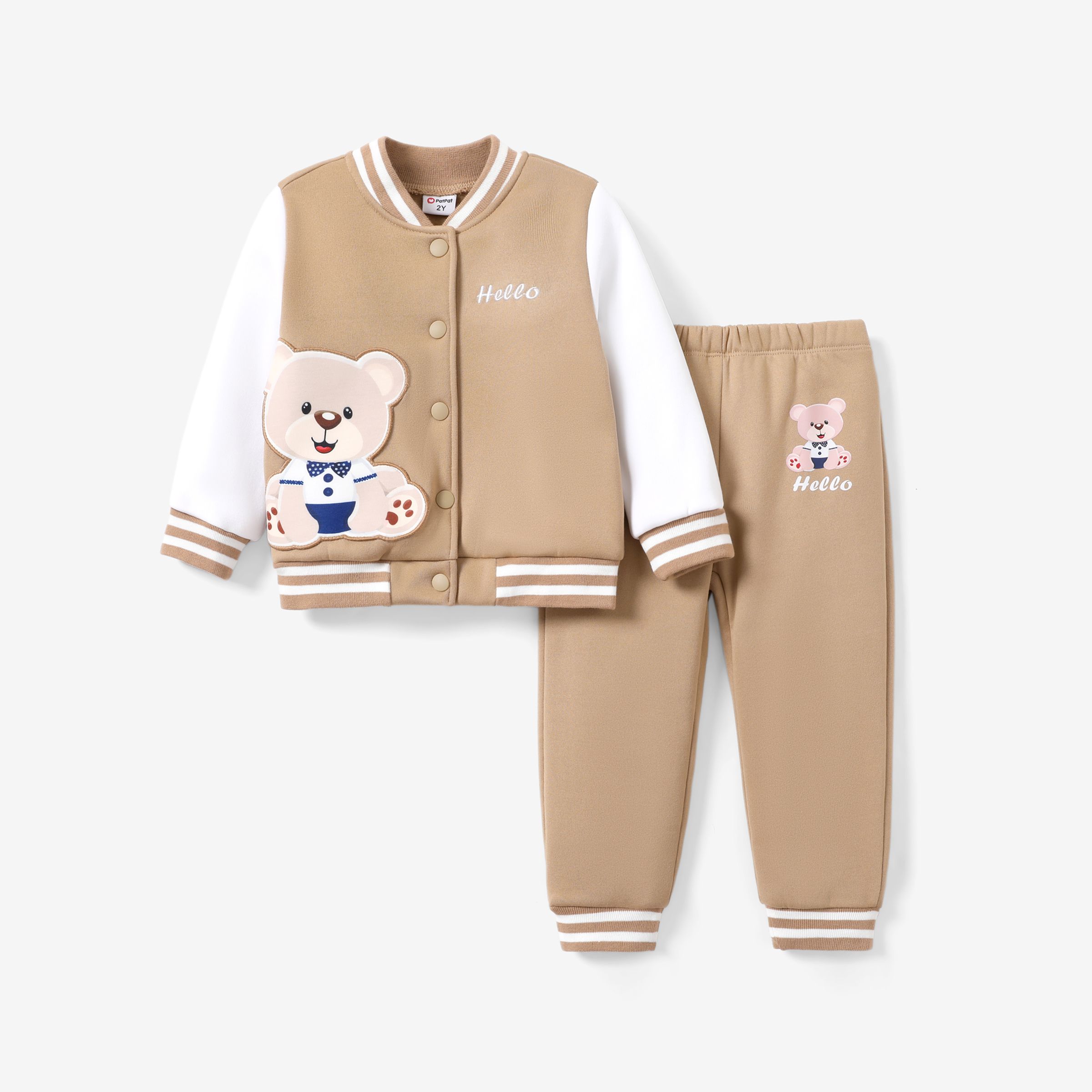 2pcs Toddler Boy Childlike Bear Pattern Fabric Stitching Set