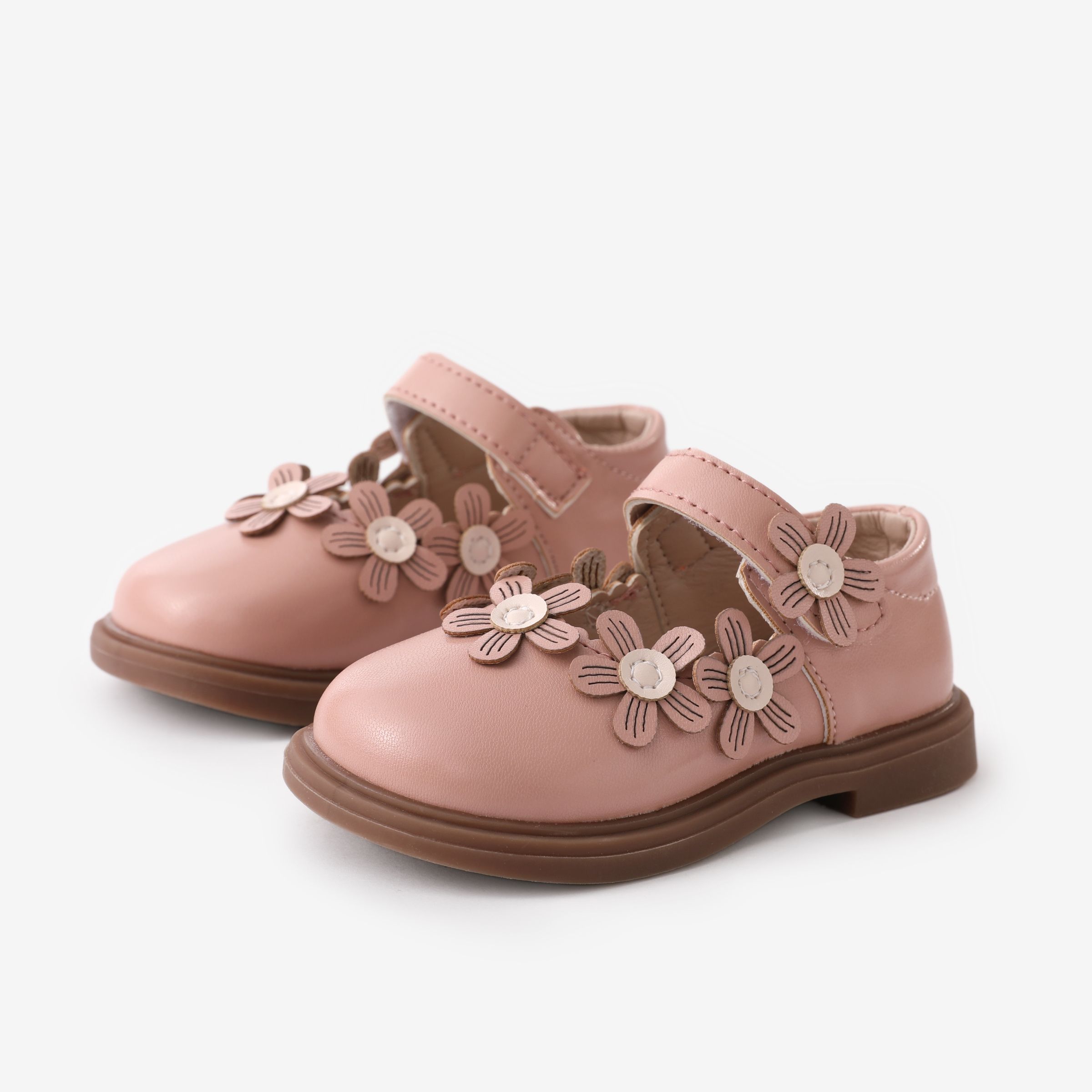Toddler And Kids Sweet 3D Floral Decor Velcro Leather Shoes