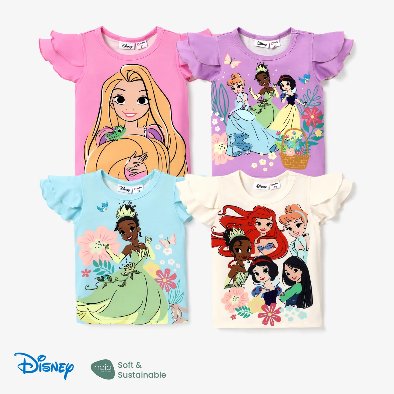 Disney Princess Criança Menina Extremidades franzidas Infantil Manga curta T-shirts Roseo big image 1