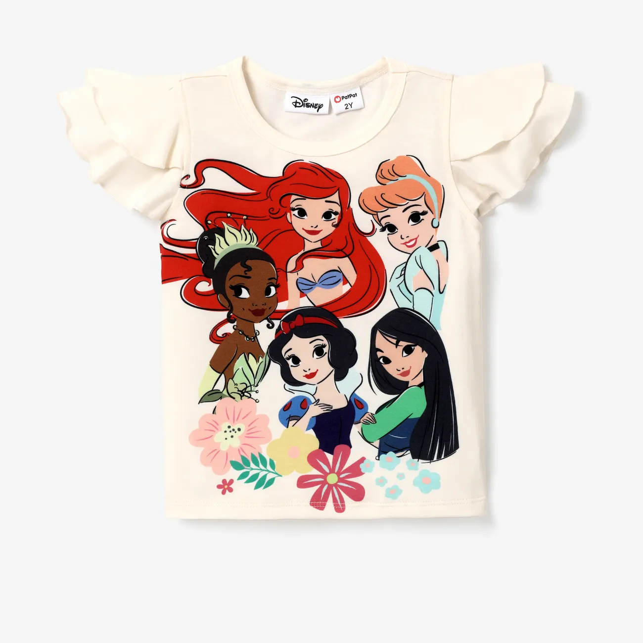 Disney Princess Criança Menina Extremidades franzidas Infantil Manga curta T-shirts Branco big image 1