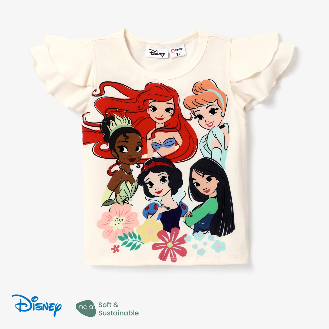 Disney Princess Pascua Niño pequeño Chica Volantes Infantil Manga corta Camiseta Blanco big image 1
