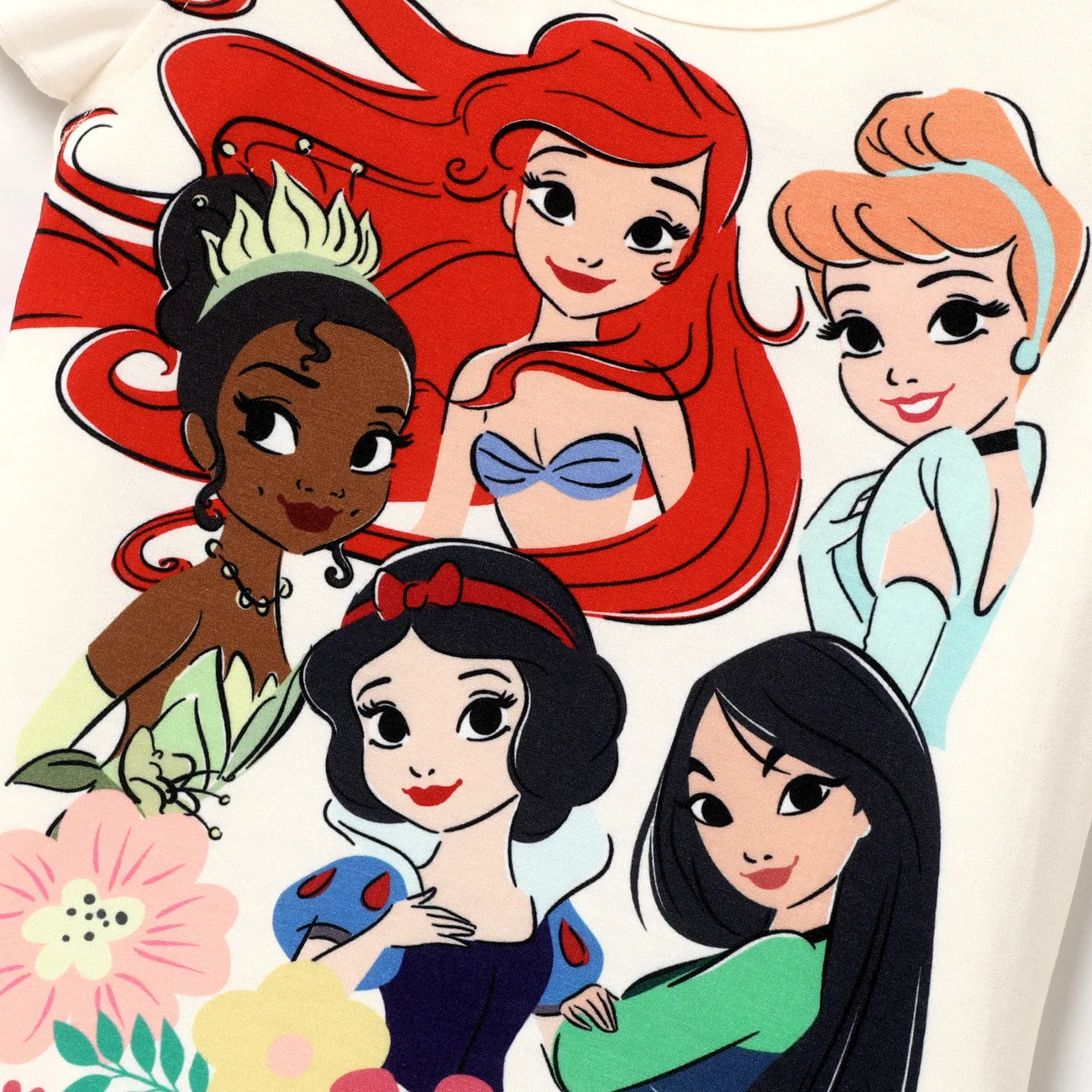 Disney Princess Criança Menina Extremidades franzidas Infantil Manga curta T-shirts Branco big image 1
