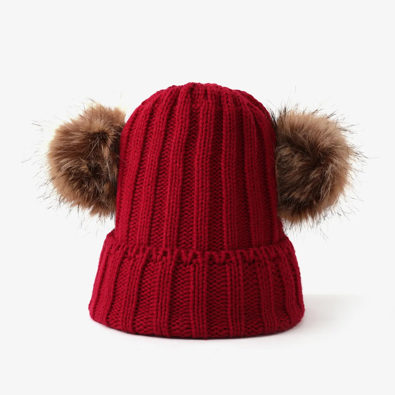 Double Hairball Knitted Beanie Hats for Mommy and Me