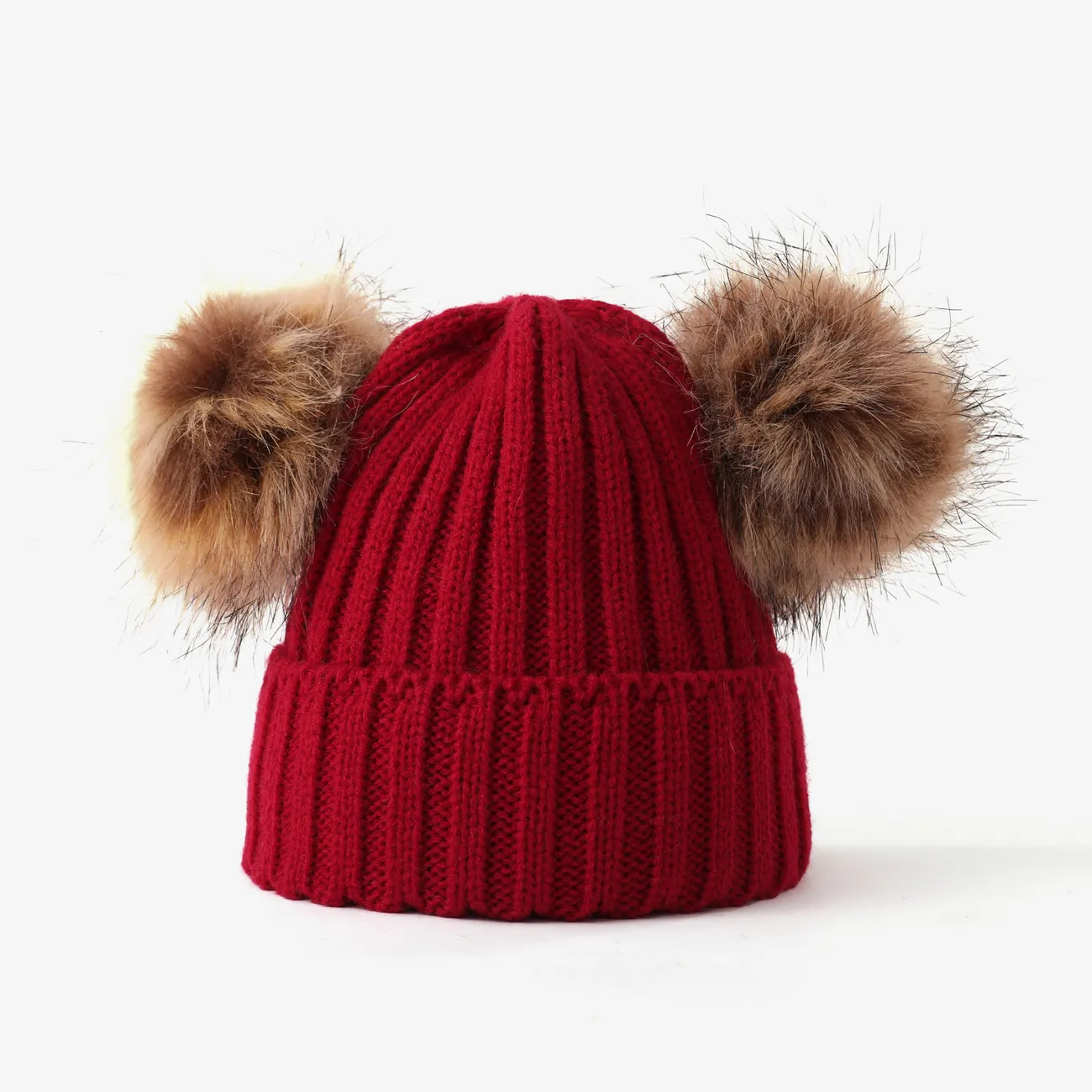 Double Hairball Knitted Beanie Hats for Mommy and Me