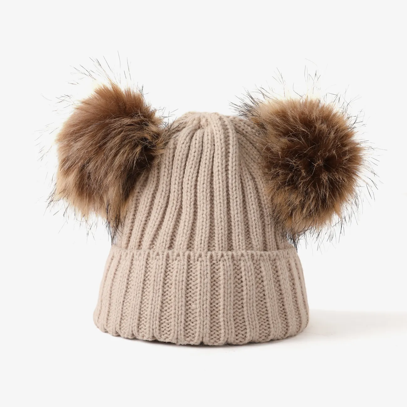 Double Hairball Knitted Beanie Hats for Mommy and Me