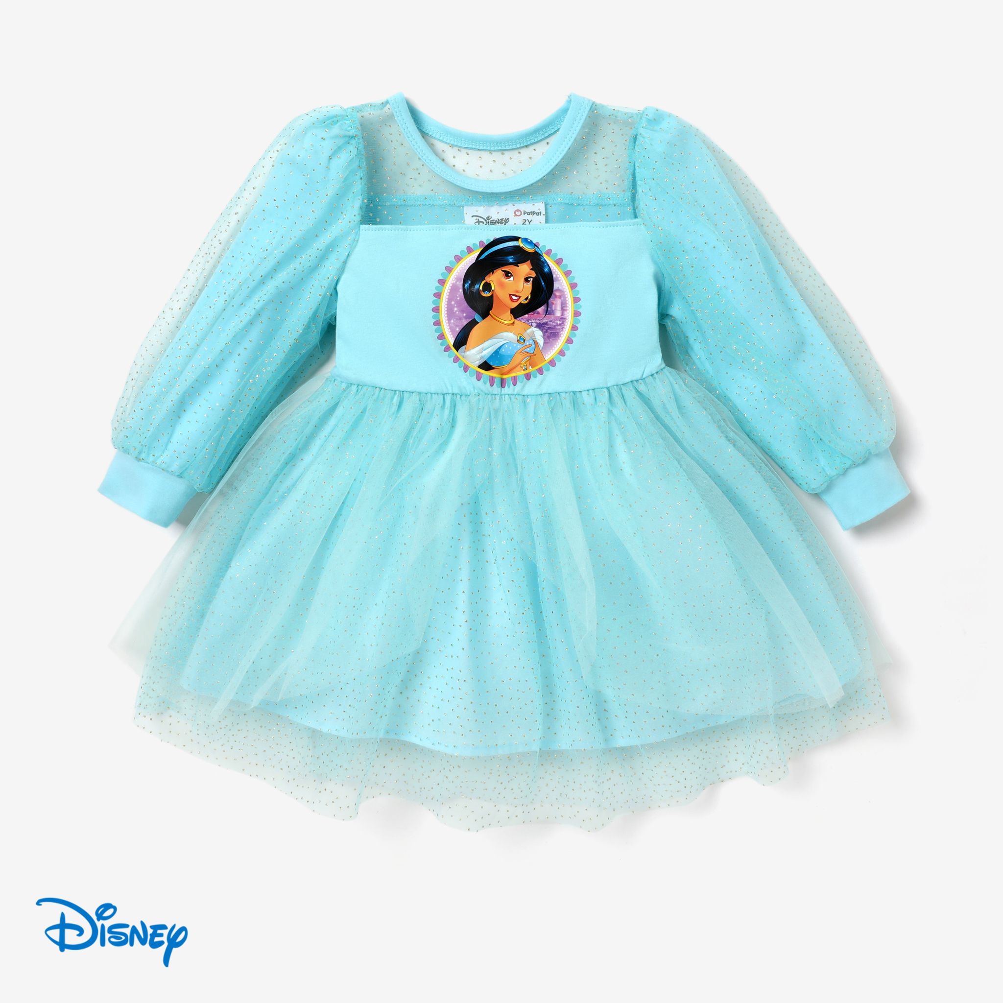 Disney Princess Toddler Girl Character Pattern Long-sleeve Mesh Dress