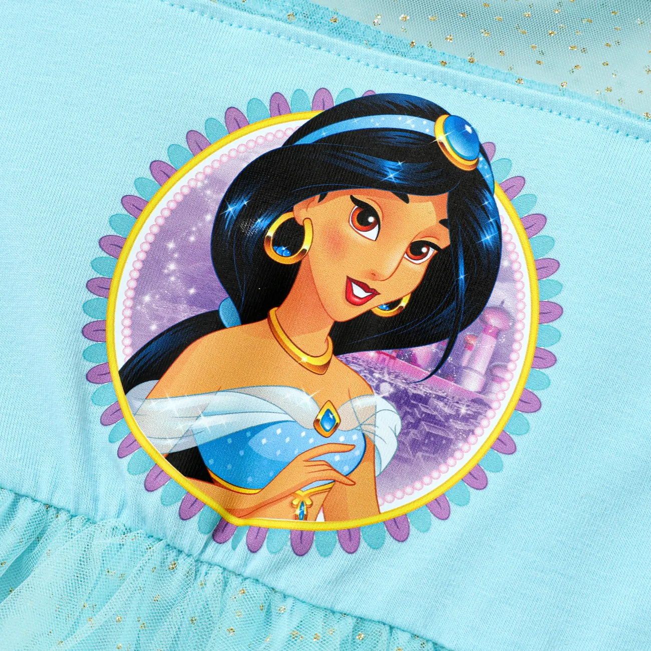 Disney Princess Día de la Madre Niño pequeño Chica Costura de tela Dulce Vestidos azul verde big image 1