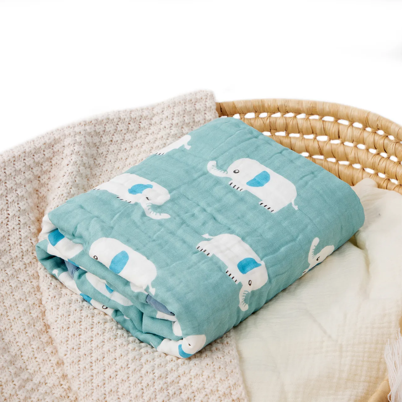 Couverture d’emmaillotage en coton pour nouveau-né avec motif éléphant mignon, confortable et doux pour la peau  Bleu big image 1