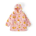 動物圖案法蘭絨女孩連帽嬰兒睡袋 粉色