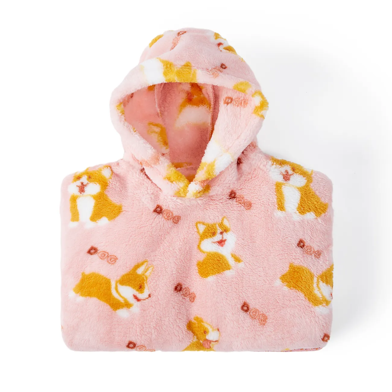 動物圖案法蘭絨女孩連帽嬰兒睡袋 粉色 big image 1