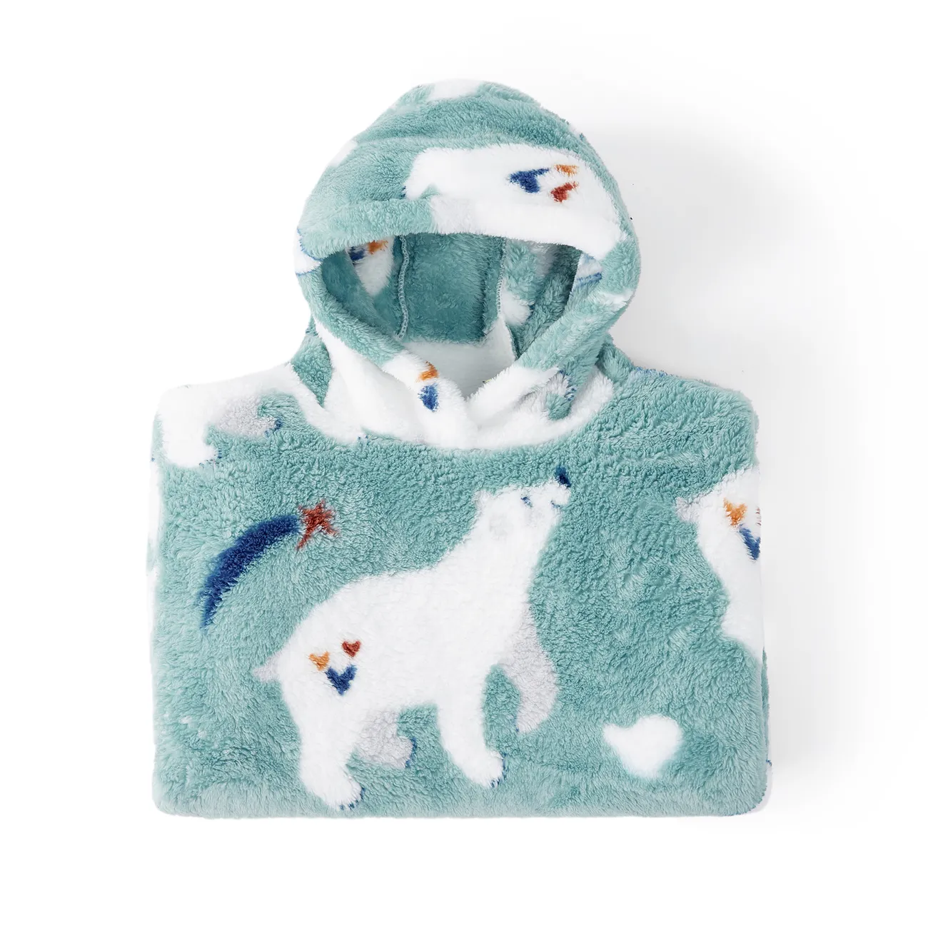 動物圖案法蘭絨女孩連帽嬰兒睡袋 藍色 big image 1