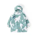 動物圖案法蘭絨女孩連帽嬰兒睡袋 藍色
