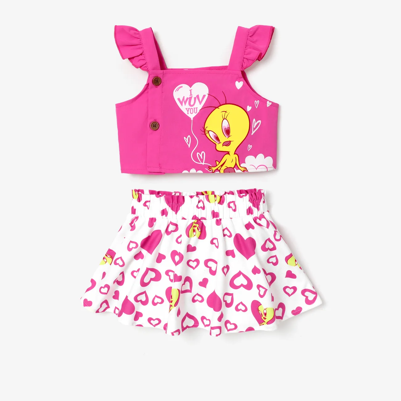 Looney Tunes Toddler Girls Mother's Day 2pcs Heart Tweety Print Top with Skirt Sets Roseo big image 1