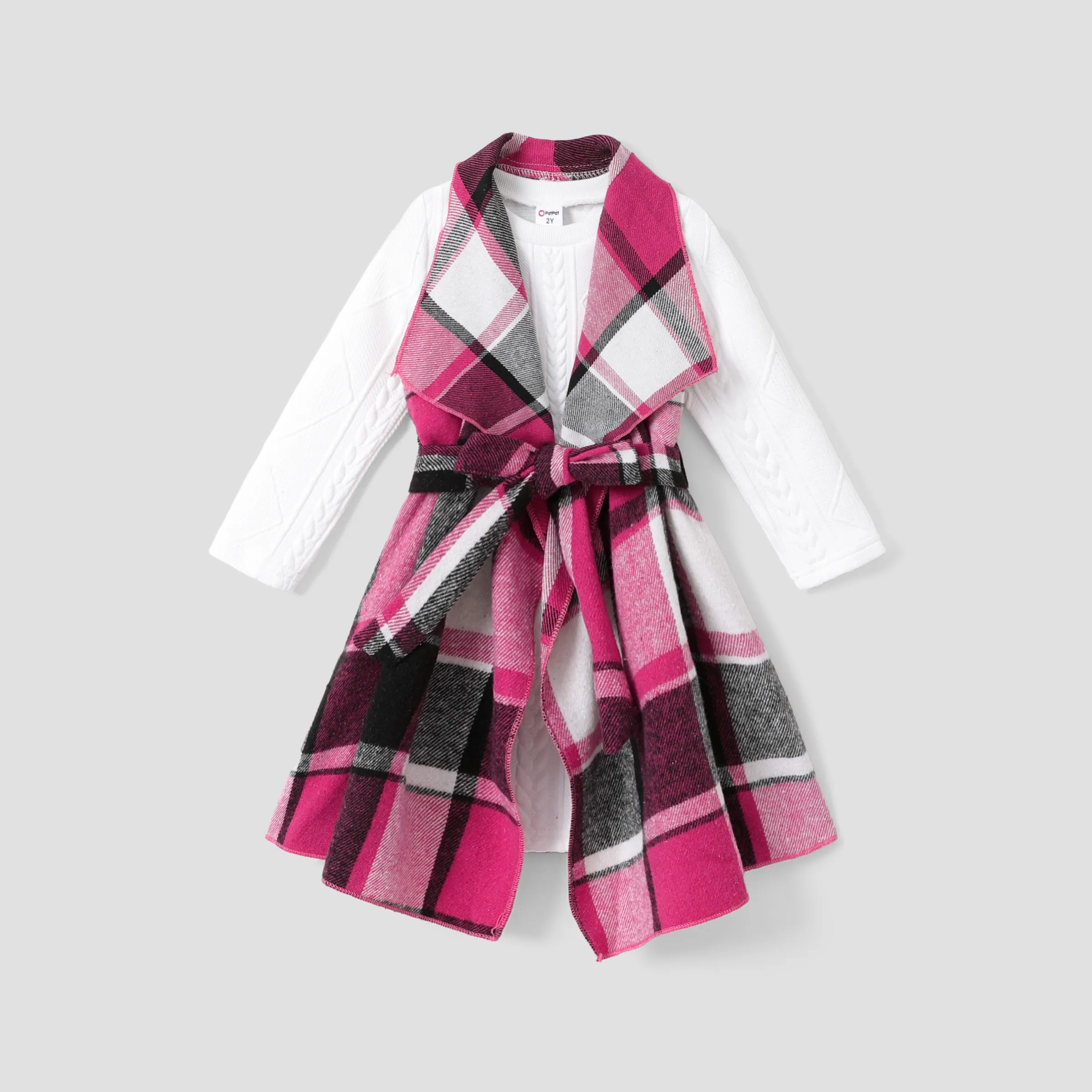 2PCS Toddler Girl Asymmetrical Hemline Classic Grid  Dress Set