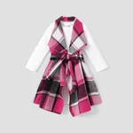2PCS Toddler Girl Asymmetrical Hemline Classic Grid  Dress Set  Hot Pink