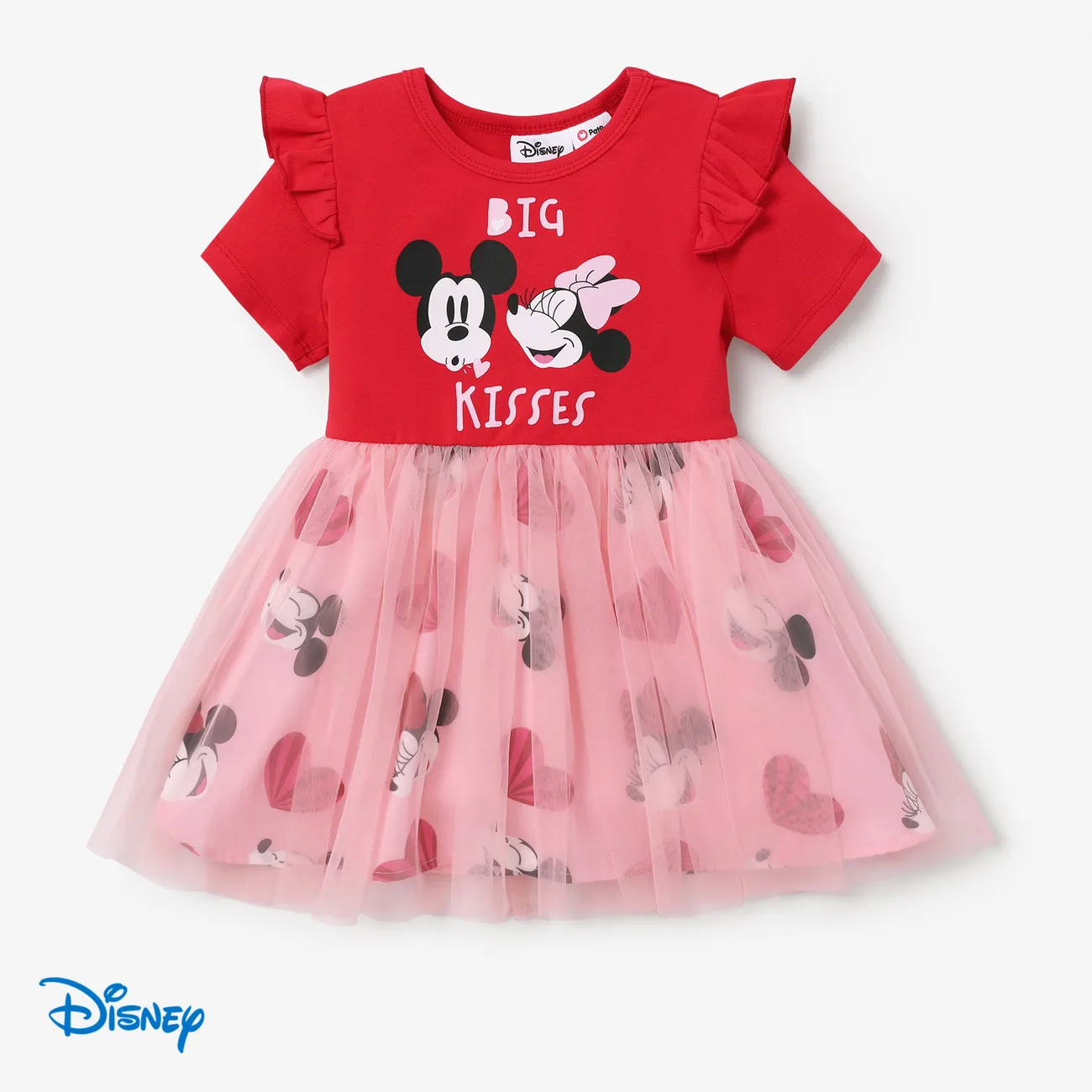 Disney Mickey and Friends Toddler Girls Mother's Day 1pc Character Print Tulle Dress Red big image 1