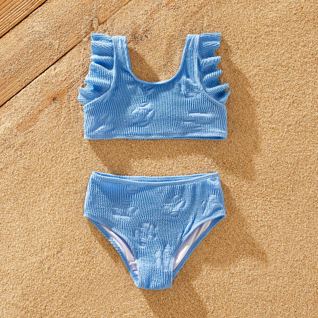 Family Matching Flower Textured Fabric Twist 2-Piece Halter Swimsuit or Swim Trunks Blue big image 1