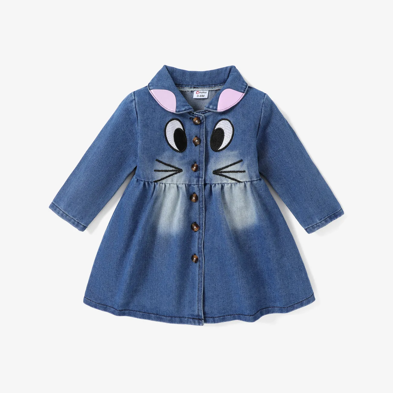 Kid Girl Childlike Cat Lape Denim Robe Bleu big image 1