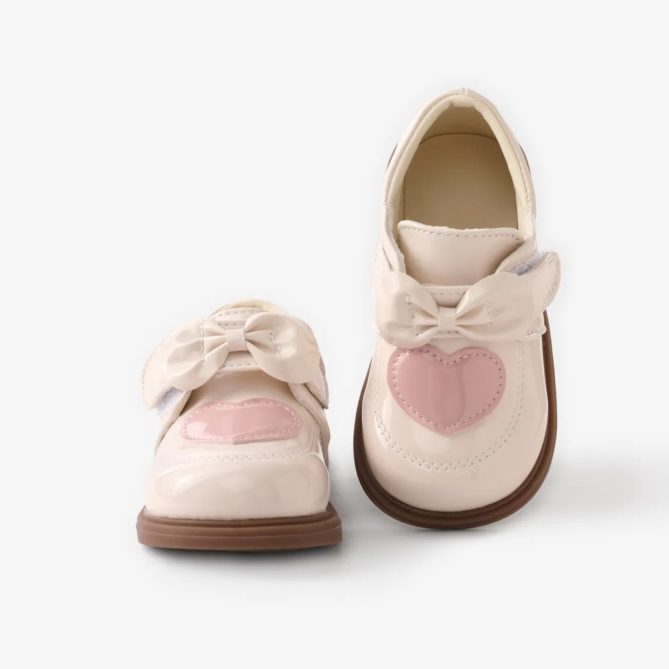طفل صغير / أطفال فتاة القلب الحلو نمط النسيج خياطة الأحذية الجلدية أبيض big image 1