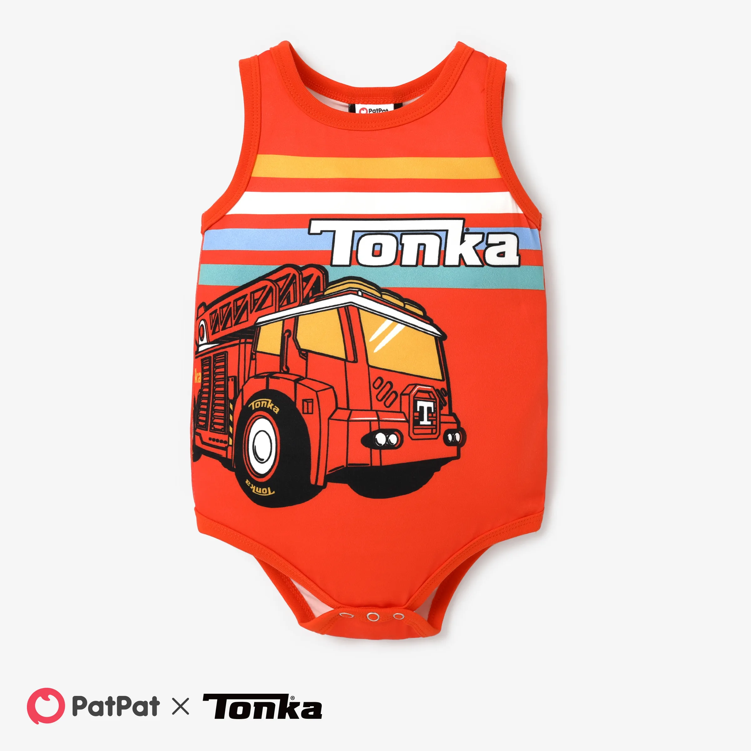 Tonka 1pc Baby Boys Vehicle Print Sleeveless Bodysuit
 Orange red