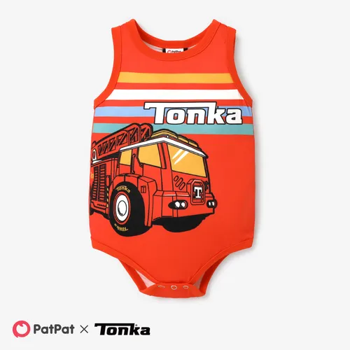 Tonka bebé niño tráfico camión de bomberos grande gráfico letra estampada triángulo mameluco sin mangas