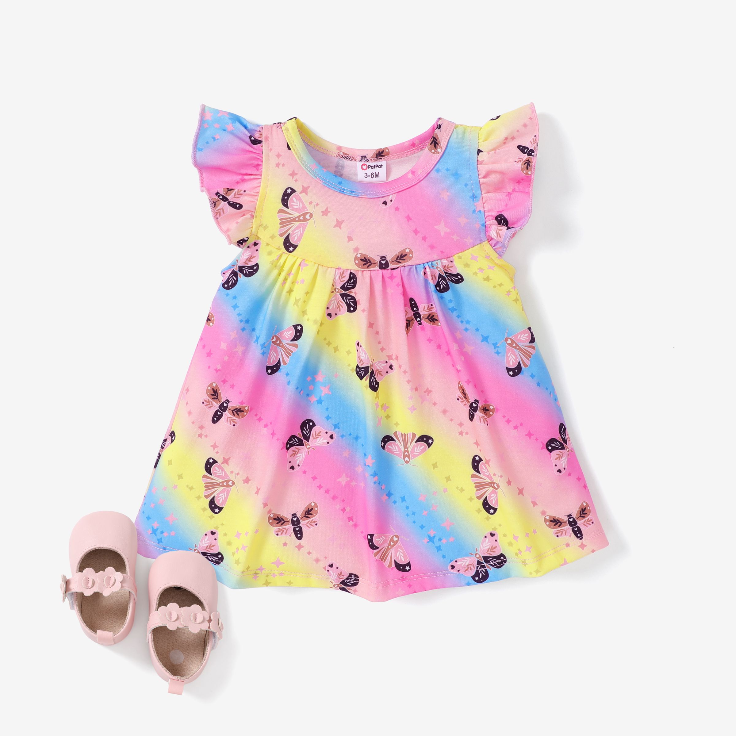 Baby Girl Sweet Animal Pattern Flutter Sleeve Dress