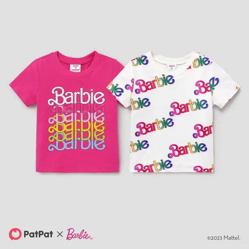 T-shirt a maniche corte Barbie kid girl in cotone con stampa lettera logo