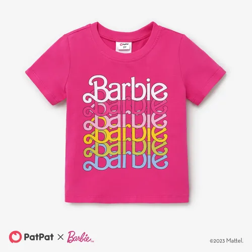 Barbie menina menina algodão manga curta carta carta estampa camiseta de manga curta