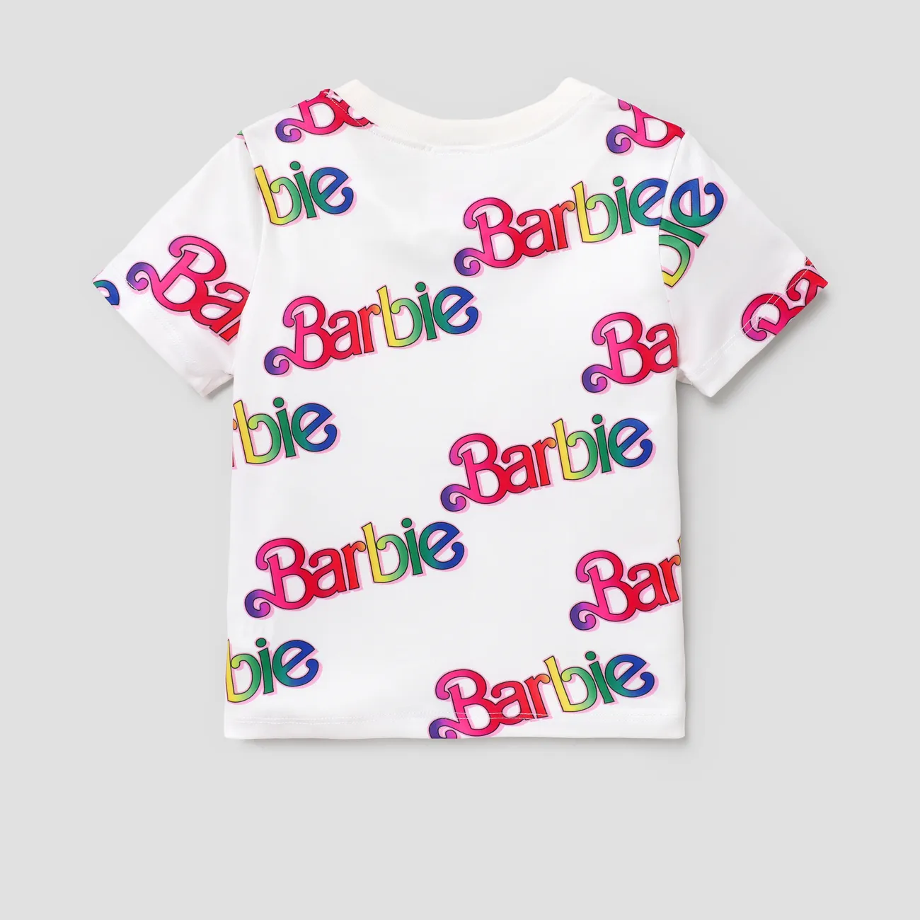 芭比娃娃小女孩棉質短袖徽標字母印花短袖 T 恤 白色 big image 1