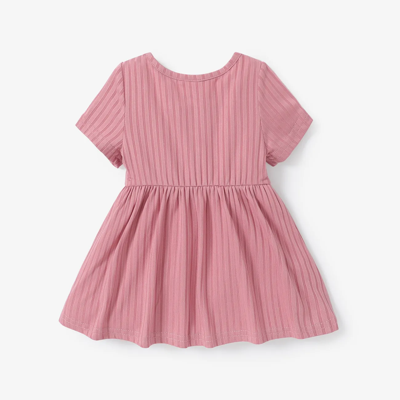 Baby Girl Ribbed Short-sleeve Dress Pink big image 1