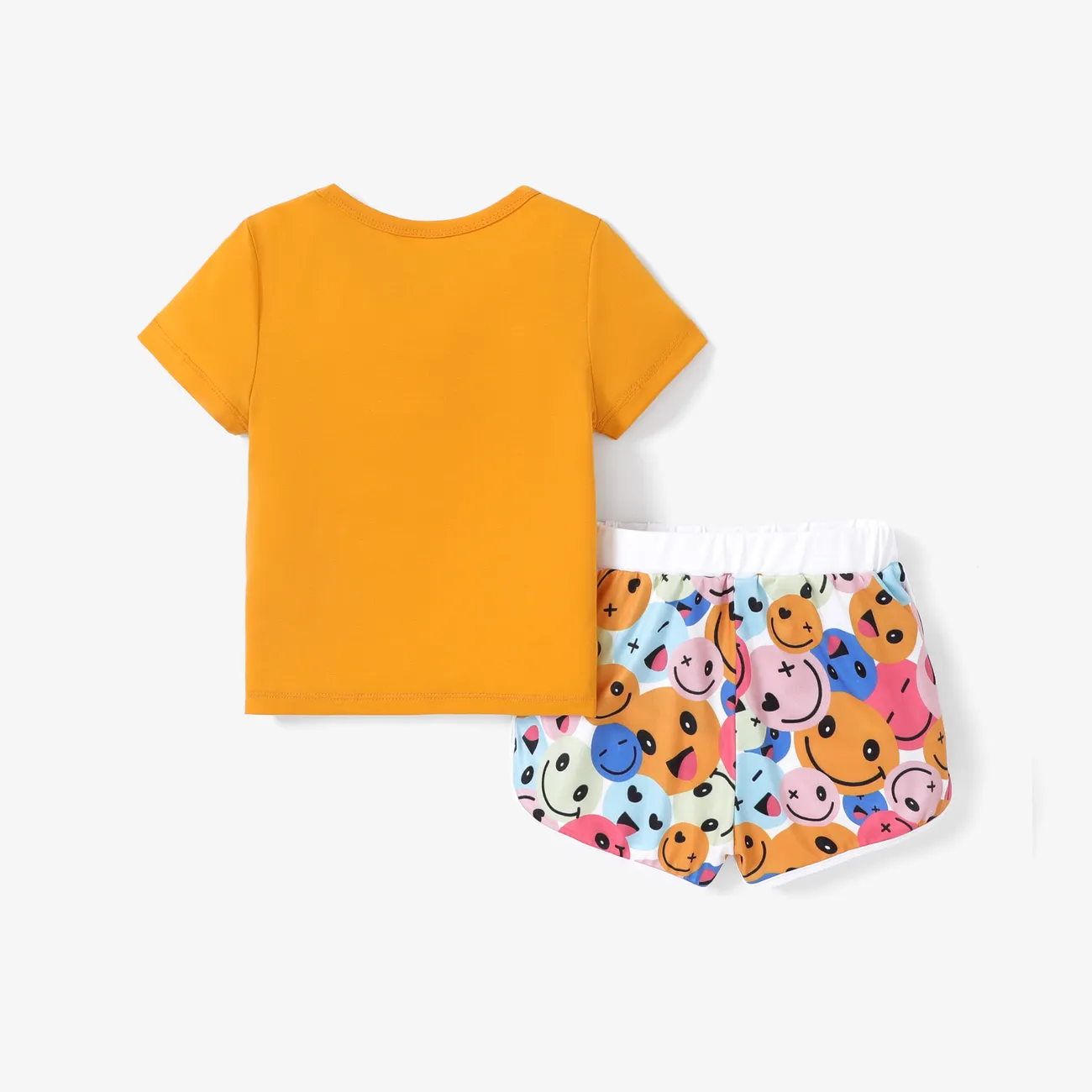 2pcs Toddler Girl Childlike Character Print Tee and Shorts Set  Yellow big image 1