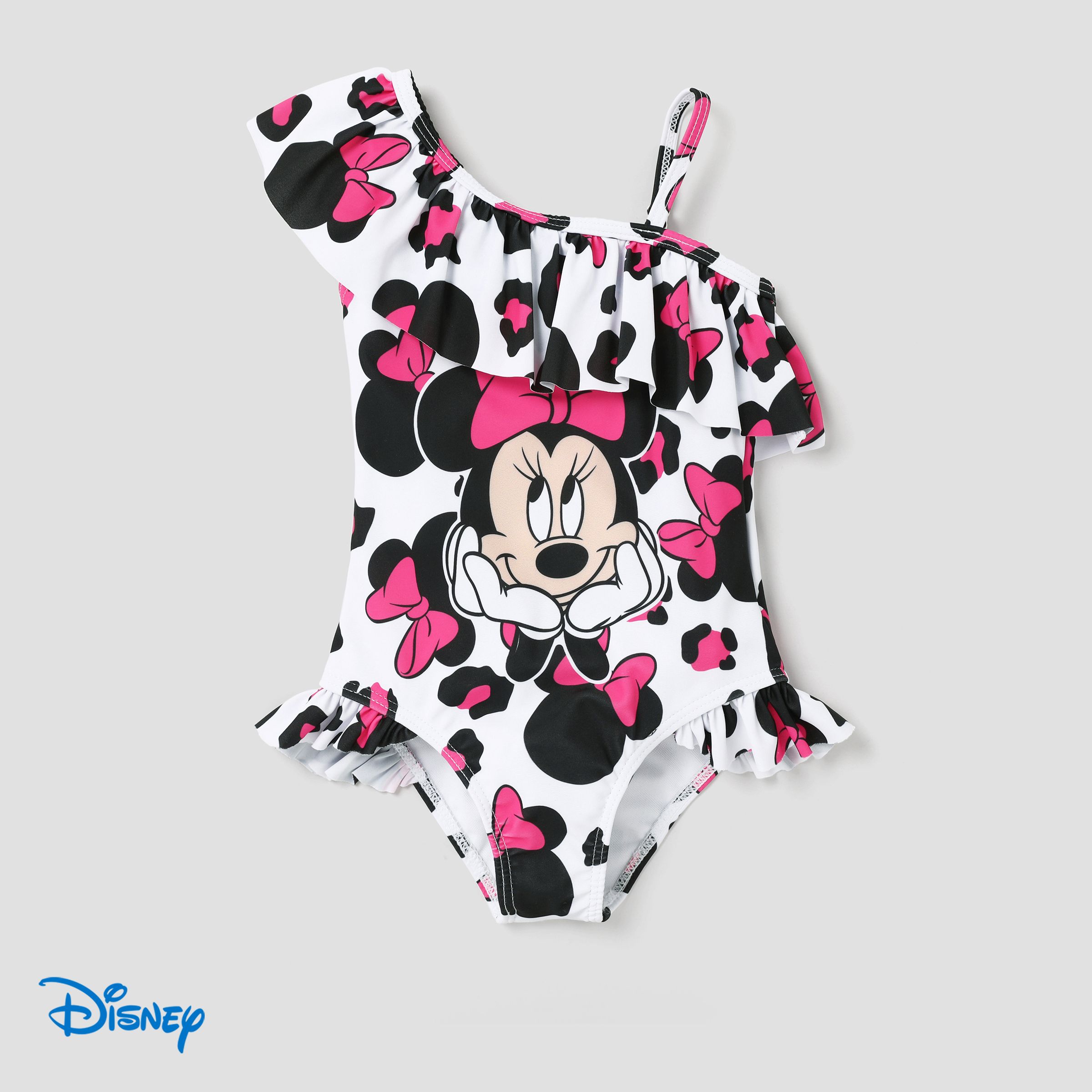Disney Mickey And Friends Toddler Girl Leopard Print Off-shoulder Ruffle Swimsuit