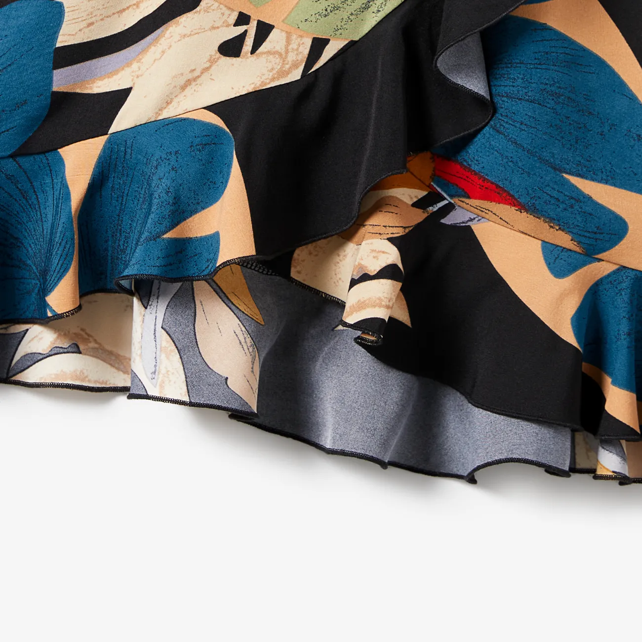 Family Matching Beach Shirt and Floral Chiffon Wrap Bottom Strap Dress Sets Deep Blue big image 1