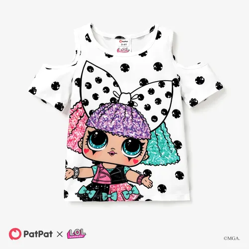 LOL Surprise 1pc Toddler/Kids Girls Character Print Checker/Sequin/ Polka dots Off-Shoulder T-shirt
