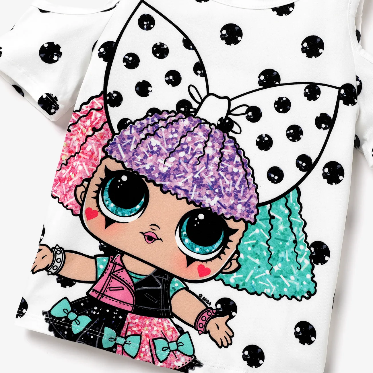 LOL Surprise 1pc Toddler/Kids Girls Character Print Checker/Sequin/ Polka dots Off-Shoulder T-shirt
 White big image 1
