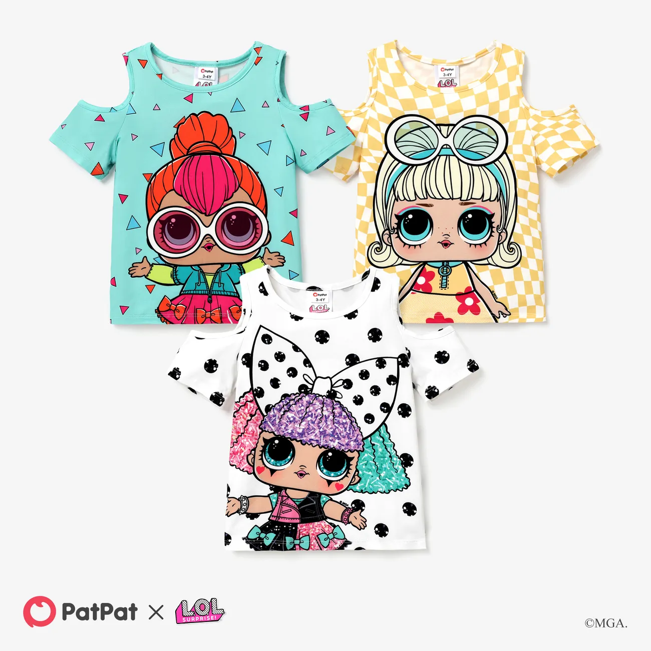 LOL Surprise 1pc Toddler/Kids Girls Character Print Checker/Sequin/ Polka dots Off-Shoulder T-shirt
 White big image 1
