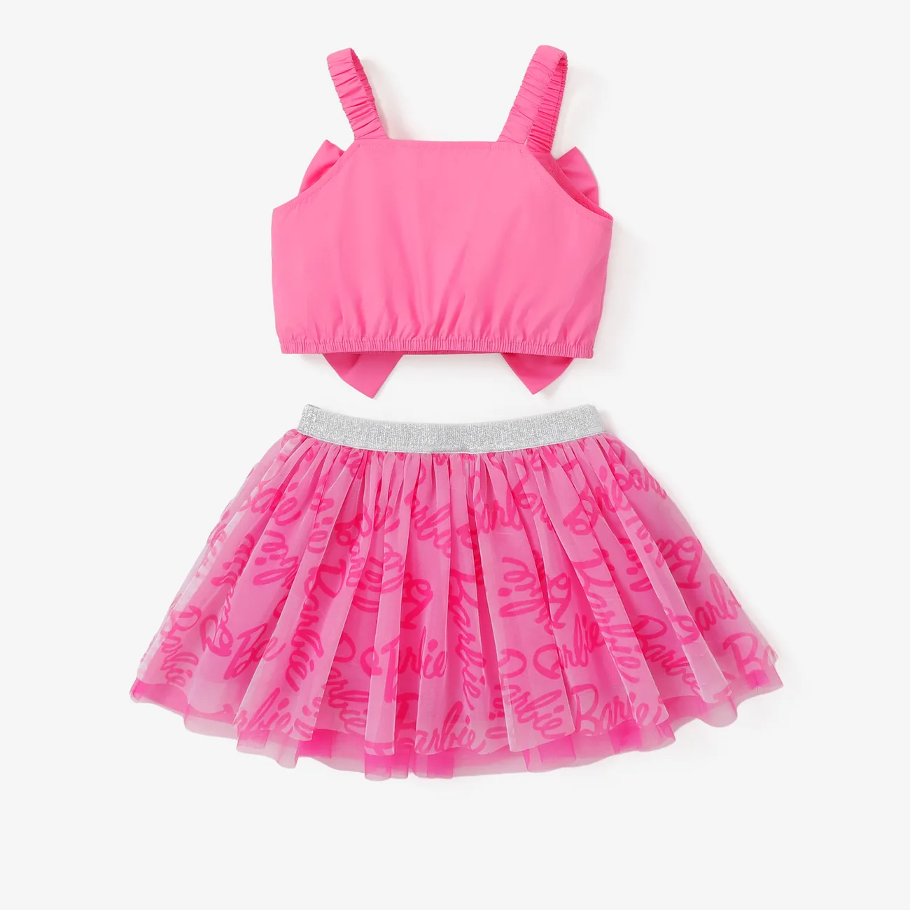 Barbie 2pcs Toddler Girl Bow Twist Top and Allover Logo Print Skirt Set
 Roseo big image 1