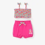 Barbie 2pcs Baby/Toddler Girls Top with All-over Heart/Colorful printed Bow Camisole and Soft Cotton Lantern Shorts Set
 Roseo