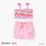 Barbie 2pcs Baby/Toddler Girls Top with All-over Heart/Colorful printed Bow Camisole and Soft Cotton Lantern Shorts Set
 Light Pink